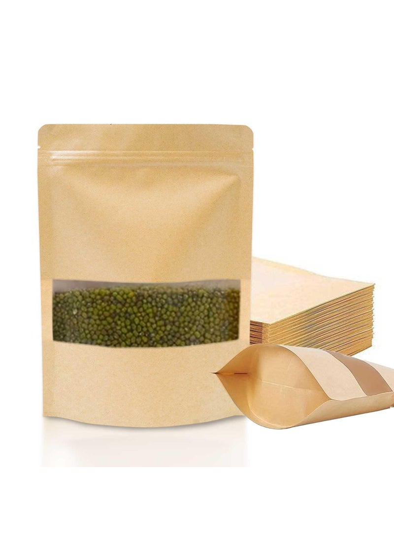 SKY FLEXI PACK SKY FLEXI PACK Kraft Paper Ziplock Pouch 10 x 15cm Pack of 100 Airtight Reusable Stand Up Waterproof Multipurpose Storage Bags with Rectangle Transparent Window Capacity up to 50g  - Image 1