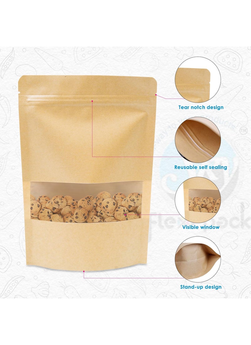 SKY FLEXI PACK SKY FLEXI PACK Kraft Paper Ziplock Pouch 10 x 15cm Pack of 100 Airtight Reusable Stand Up Waterproof Multipurpose Storage Bags with Rectangle Transparent Window Capacity up to 50g  - Image 3