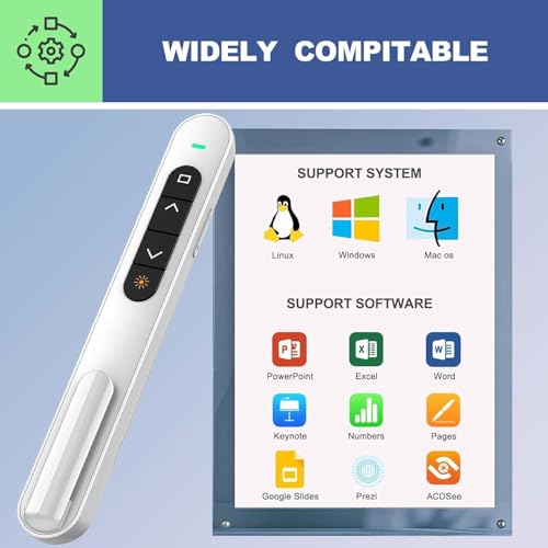 rts USB Type-C Laser Pointer Presentation Clicker with Volume Control, Clicker for PowerPoint Presentations RF 2.4GHz USB Slide Advancer Control for, Slide, Keynote, PPT Mac, Computer, Laptop (White) - Image 4