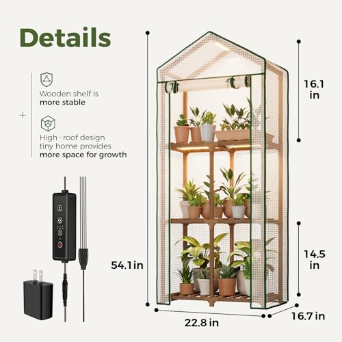 Bamworld Mini Greenhouse with Grow Light Plant Stand for Mutiple Pots Outdoor 3Tierd Reusable Portable Warm House with PE Cover Compact Patio Boho Home Decor - Image 3