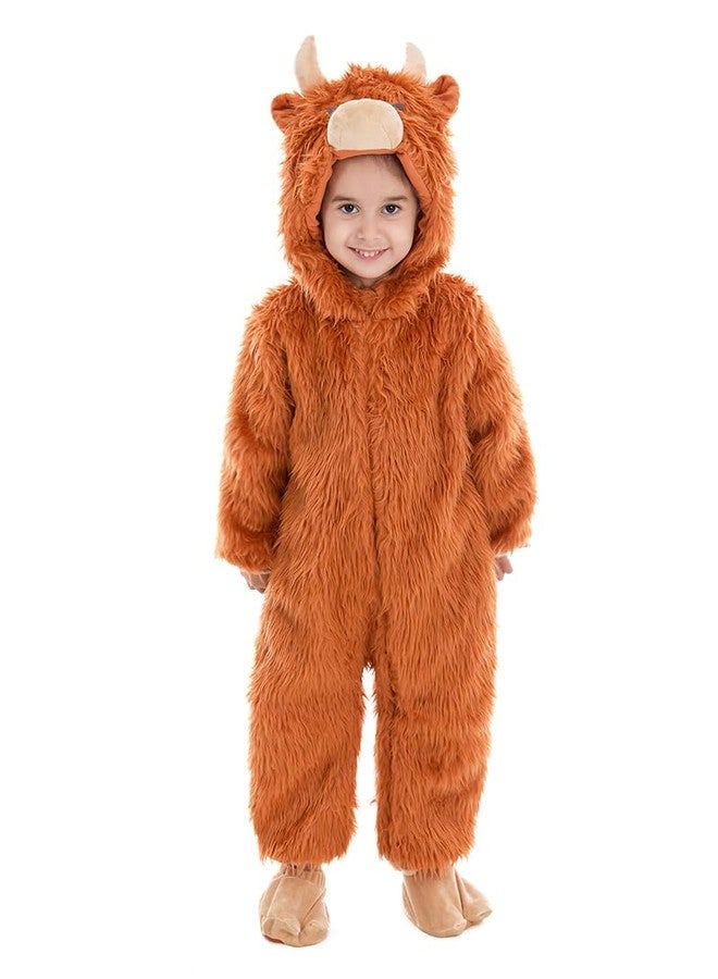 HSCTEK Baby Highland Cow Costume, Infant Cow Cosplay Newborn Boys Girls, Toddler Halloween Onesie Suit Kids 18-24 Months Brown - Image 1
