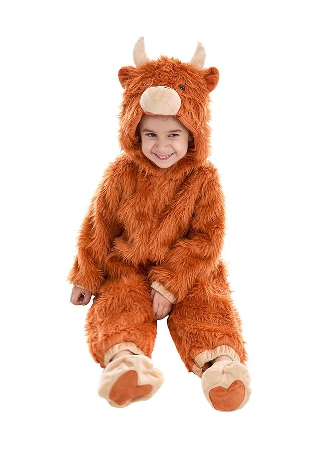 HSCTEK Baby Highland Cow Costume, Infant Cow Cosplay Newborn Boys Girls, Toddler Halloween Onesie Suit Kids 18-24 Months Brown - Image 4