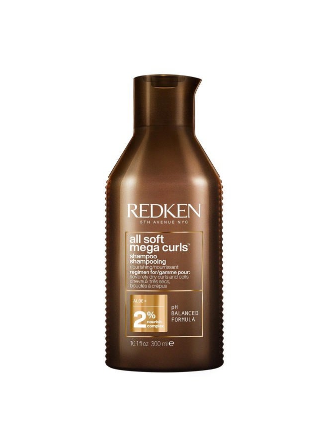 Redken Hair Shampoo for Dry, Curly or Frizzy Hair for Moisture and Softness, with Aloe Vera, All Soft Mega Curls Shampoo, 300 ml - Image 1