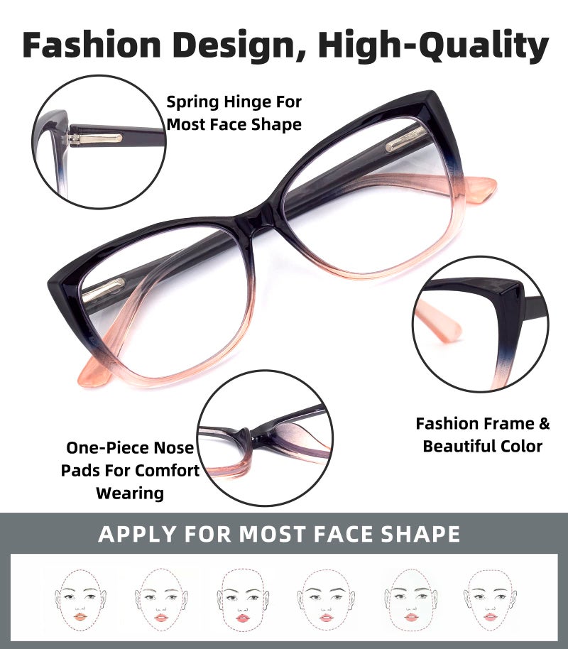 Autojouls 3-Pack Reading Glasses for Women，Oprah Style Frame Spring Hinge Clear Lens Readers Glasses, Black BlackPink Transparent 1.25 x - Image 3