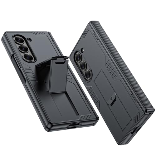 Midkart Armor Case Compatible with Samsung Galaxy Z Fold 6 Hinge Protection Front Glass Cover with Hidden Kickstand and Finger Holder Support, Black - Image 1