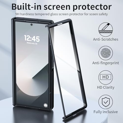 Midkart Armor Case Compatible with Samsung Galaxy Z Fold 6 Hinge Protection Front Glass Cover with Hidden Kickstand and Finger Holder Support, Black - Image 5