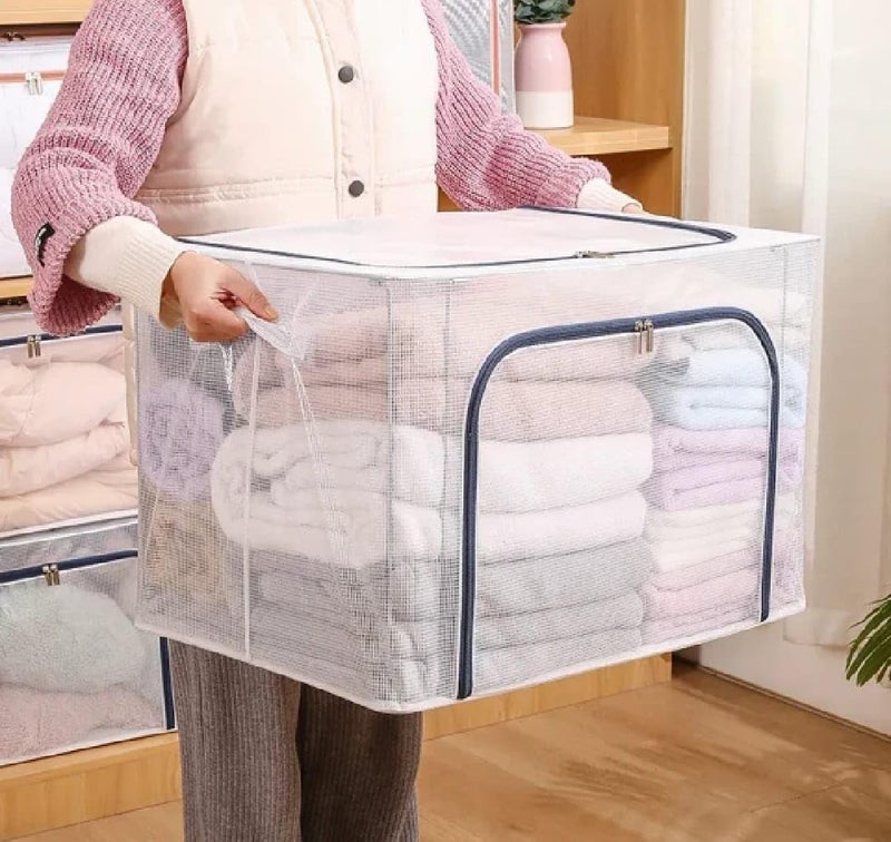 Zerolex Foldable Transparent Under bed Storage Bag for Clothes Box66 Litre Clothes Storage BagFolding Cabinet Boxes Zipper Large Capacity 66 liter Cloth Storage Bag - Image 2