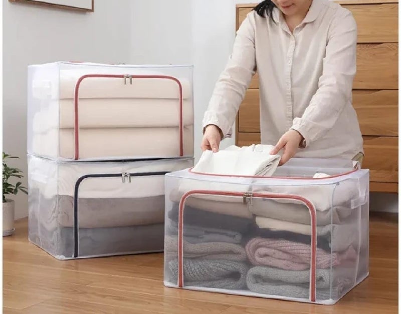 Zerolex Foldable Transparent Under bed Storage Bag for Clothes Box66 Litre Clothes Storage BagFolding Cabinet Boxes Zipper Large Capacity 66 liter Cloth Storage Bag - Image 3