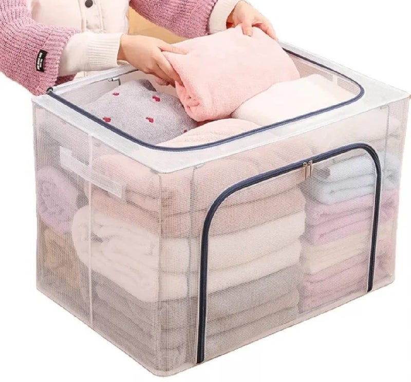 Zerolex Foldable Transparent Under bed Storage Bag for Clothes Box66 Litre Clothes Storage BagFolding Cabinet Boxes Zipper Large Capacity 66 liter Cloth Storage Bag - Image 4