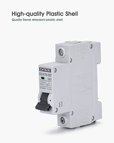 Chtaixi AC Miniature Circuit Breaker, 20 Amp 120V/240V 1 Pole DIN Rail Mount Circuit Breaker, Thermal Magnetic Trip, Solar AC Disconnect Switch MCB C20 - Image 5
