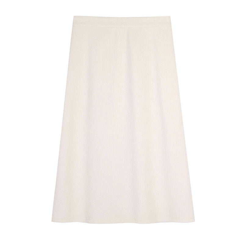 Plus Size High Waist Slit Midi Skirt Autumn Winter Thickened Slimming Cream White  - Image 1