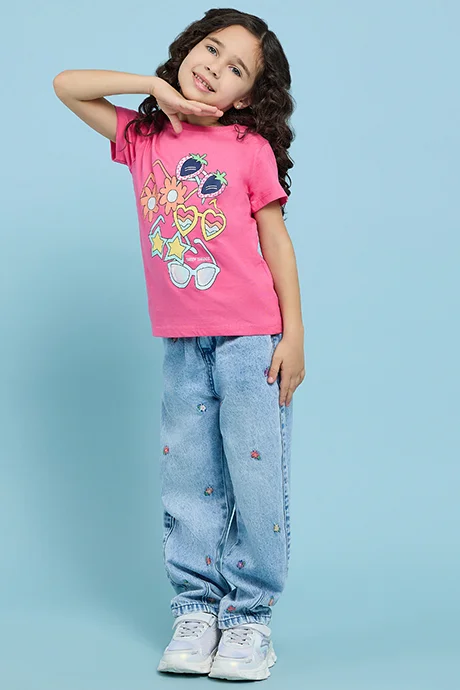 أر أند بي Printed T-Shirt with Crew Neck and Short Sleeves