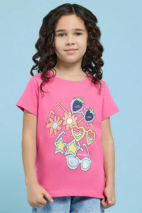 أر أند بي Printed T-Shirt with Crew Neck and Short Sleeves