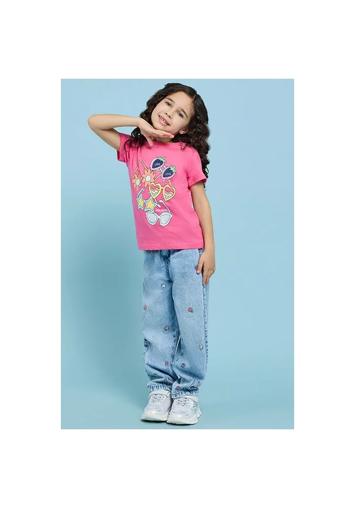 أر أند بي Printed T-Shirt with Crew Neck and Short Sleeves