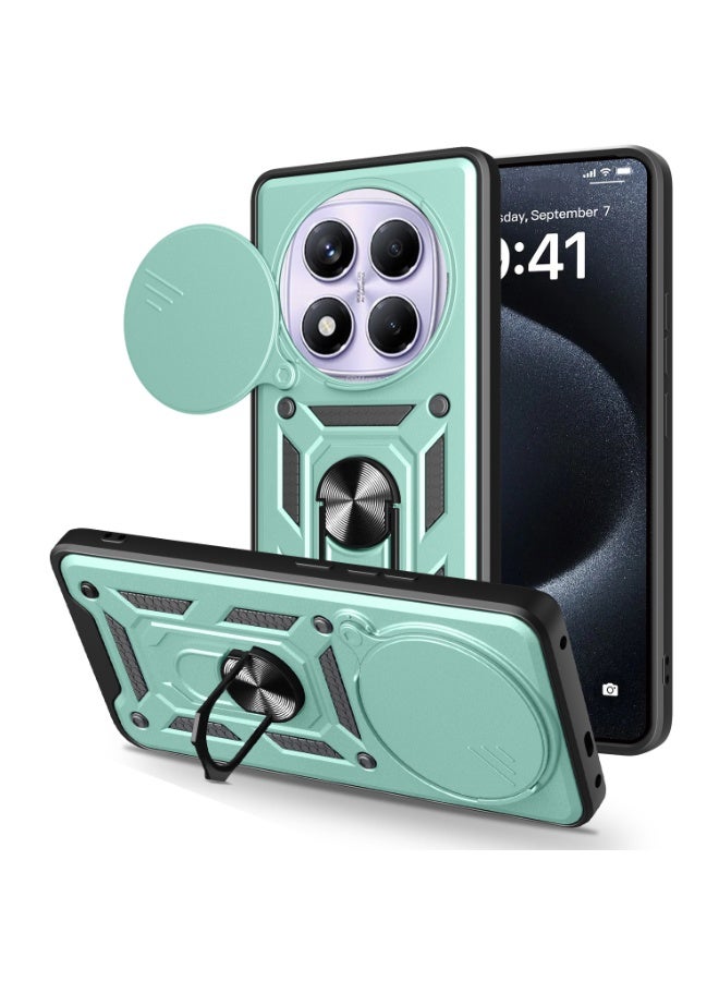 Shunjia Sliding Window Case, Shockproof Rugged Armor with Sliding Camera Cover & 360° Ring Kickstand, Compatible with Xiaomi Redmi Note 14 Pro+ (Green)