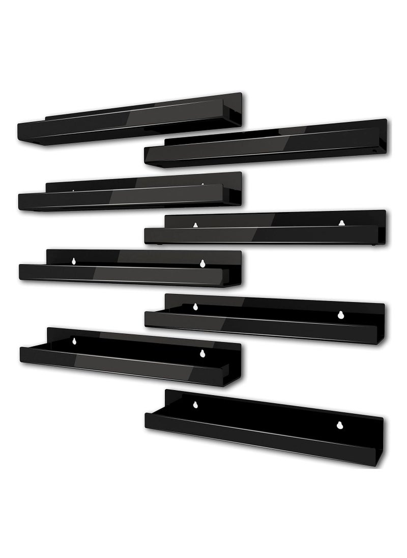 TPGP 8 Pack 15 Inch Black Acrylic Shelves - Floating Bookshelf for Kids Room, Modern Nail Polish Rack, Sunglasses Essential Oil Display, Picture Ledge, Toy Storage Wall Shelf  - Image 1