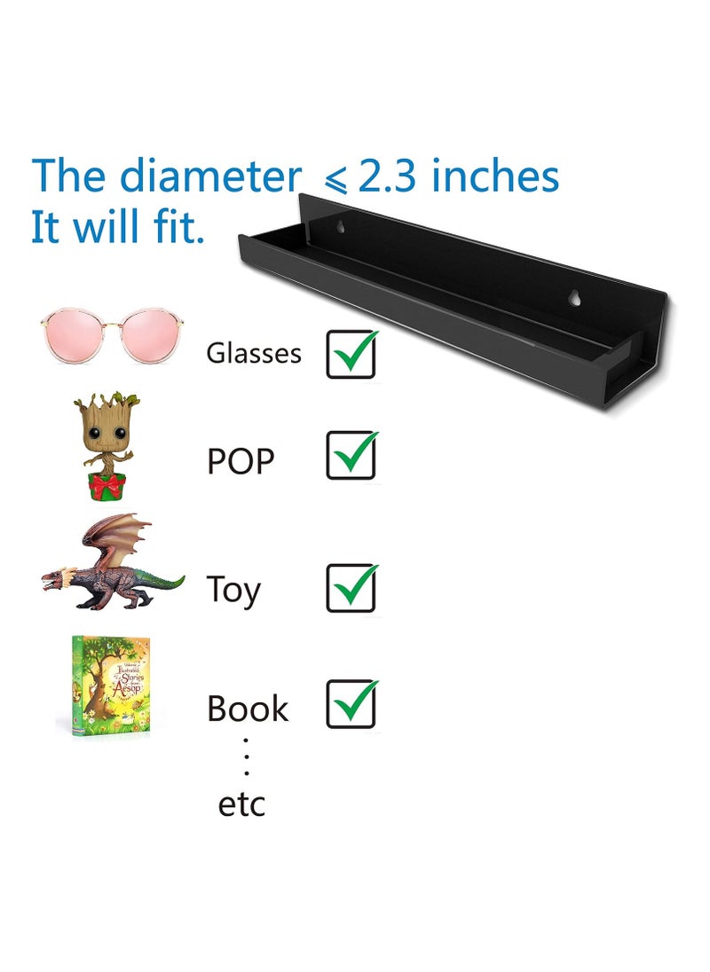 TPGP 8 Pack 15 Inch Black Acrylic Shelves - Floating Bookshelf for Kids Room, Modern Nail Polish Rack, Sunglasses Essential Oil Display, Picture Ledge, Toy Storage Wall Shelf  - Image 2