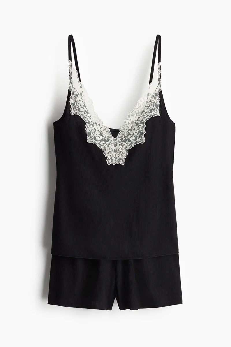 H&M Lace-trimmed ribbed pyjamas