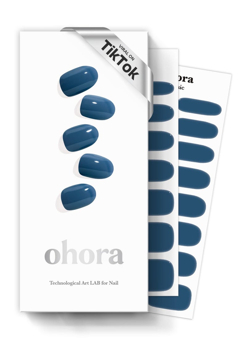 ohora Semi Cured Gel Nail Strips (N Cream Indigo) - Blue, Solid, Works with Any UV/LED Lamps, Salon-Quality, Long Lasting, Easy to Apply & Remove - Includes 2 Prep Pads, Nail File & Wooden Stick - Image 1