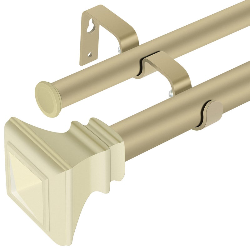 1 inch Double Window Curtain Rod with Resin Finial,36-72 inch,Champagne Gold