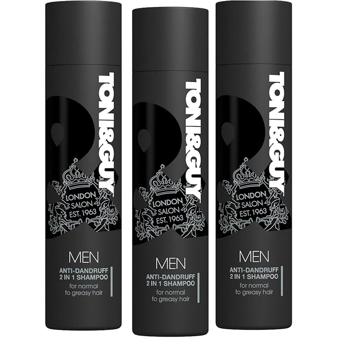 Toni & Guy 3 Pk of 250 ml Toni & Guy Anti-Dandruff 2in1 Shampoo formulated with Mineral Extracts for Normal to Greasy Hair & Cleanses & Soothes Itchy Scalp, Helping to Remove Loose Dandruff in the Hair - Image 1