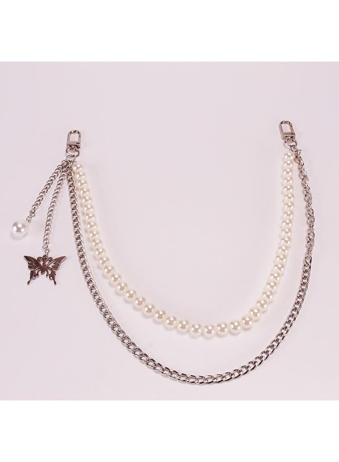 European And American Jewelry Simple Joker Stainless Steel Butterfly Waist Cold Style Handmade Pearl Bag Pants Chain