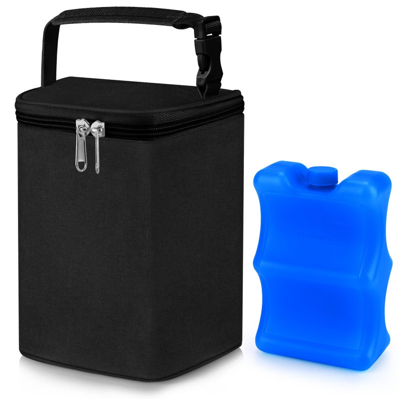 Accmor Breastmilk Cooler Bag with Ice Pack Baby Bottle Cooler Bags Insulated Bottle Cooler Tote Bags On The Go Fits 4 Large 8oz Bottles for Nursing Mom Daycare Travel Black