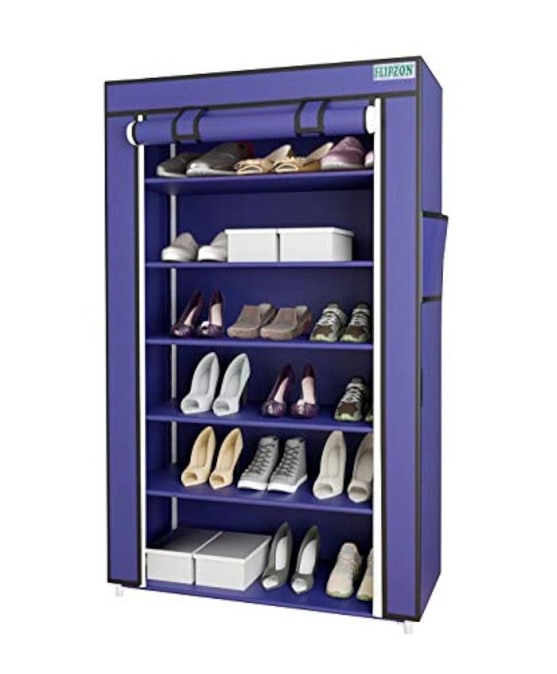 FLIPZON Premium 6-Tiers Shoe Rack/Multipurpose Storage Rack with Dustproof Cover (Iron Pipes, Non Woven Fabric, Plastic Connector) (Blue) - Image 1