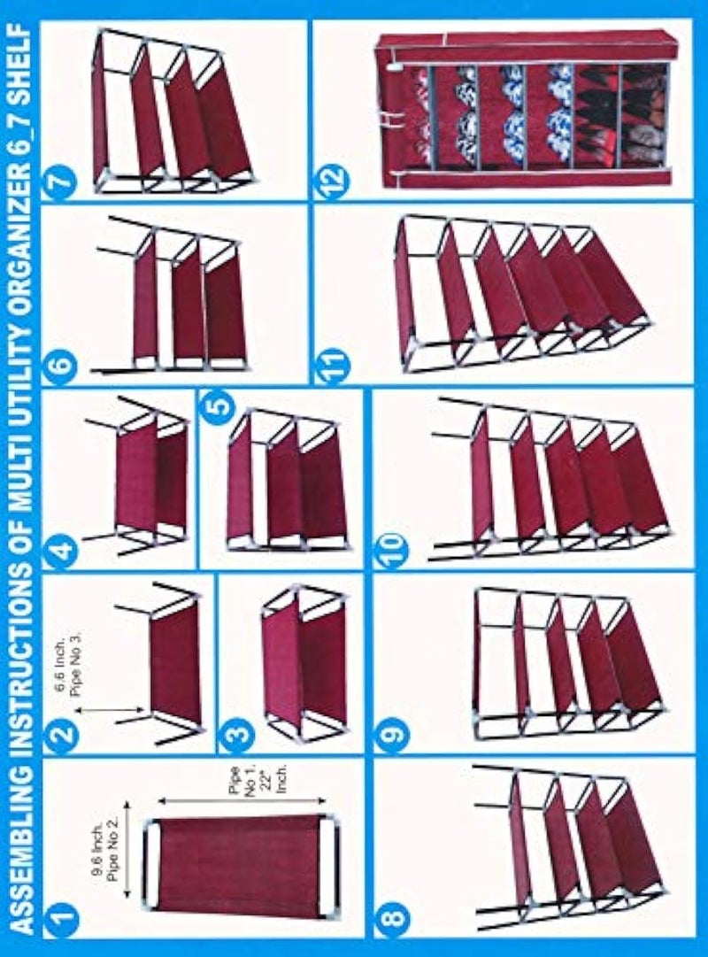 FLIPZON Premium 6-Tiers Shoe Rack/Multipurpose Storage Rack with Dustproof Cover (Iron Pipes, Non Woven Fabric, Plastic Connector) (Blue) - Image 5