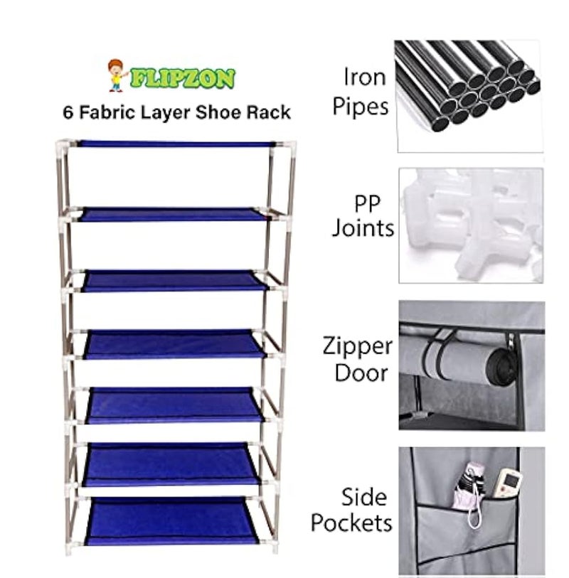 FLIPZON Premium 6-Tiers Shoe Rack/Multipurpose Storage Rack with Dustproof Cover (Iron Pipes, Non Woven Fabric, Plastic Connector) (Blue) - Image 4