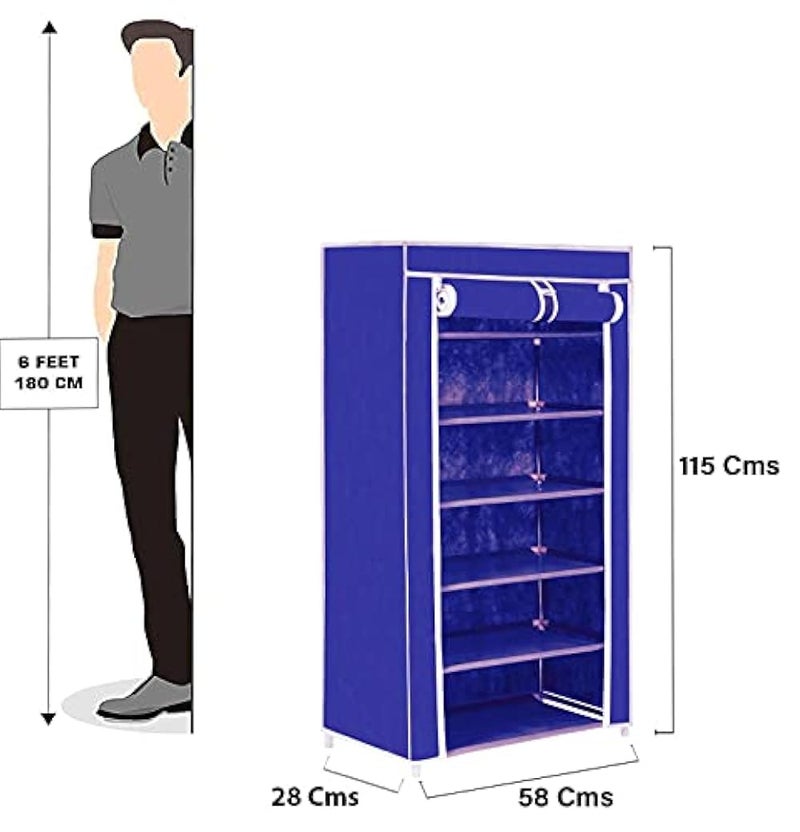 FLIPZON Premium 6-Tiers Shoe Rack/Multipurpose Storage Rack with Dustproof Cover (Iron Pipes, Non Woven Fabric, Plastic Connector) (Blue) - Image 3