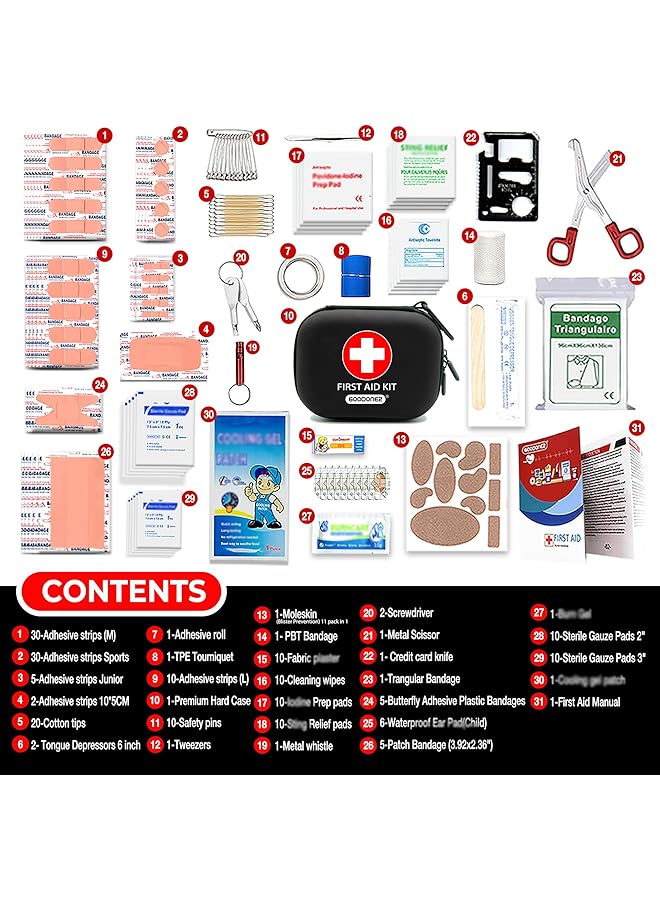GOODONE2 200 Pcs First Aid Kit Clean Treat Protect Minor Cuts Scrapes. Home Office Car School Business Travel Emergency Kit Survival Hunting Outdoor Camping & Sports (200 Pcs) Black - Image 2