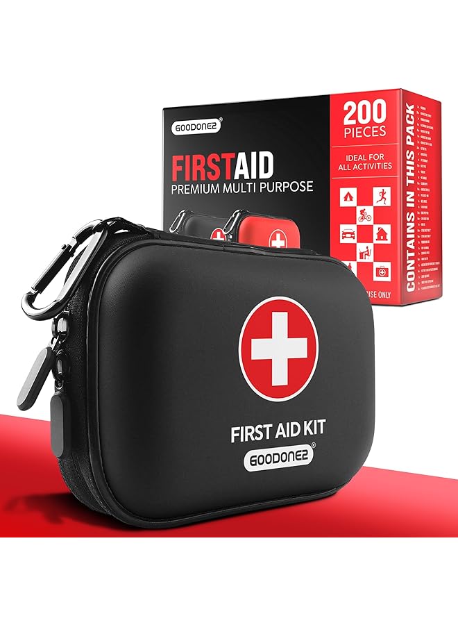 GOODONE2 200 Pcs First Aid Kit Clean Treat Protect Minor Cuts Scrapes. Home Office Car School Business Travel Emergency Kit Survival Hunting Outdoor Camping & Sports (200 Pcs) Black - Image 1