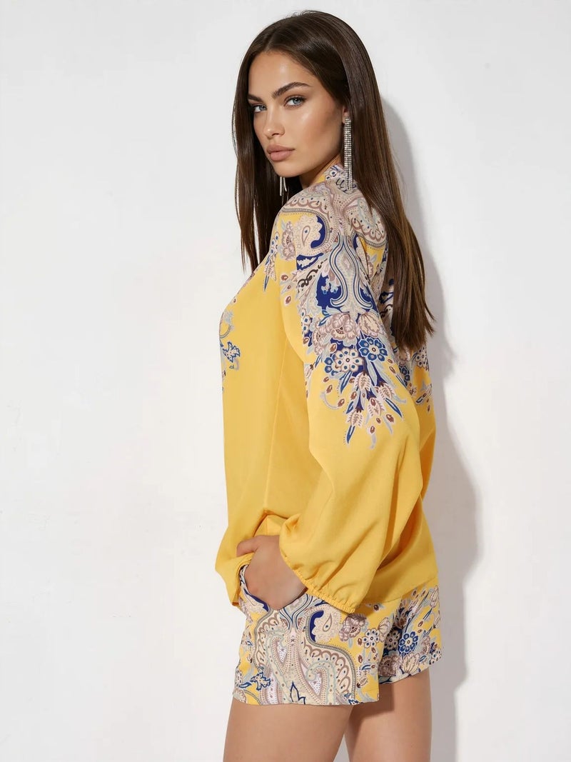 Jennyfer Paisley Tie-front Blouse And Shorts Set - Image 2