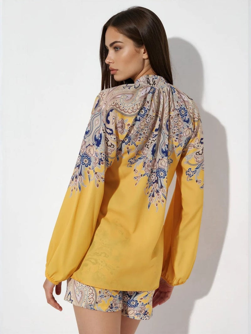 Jennyfer Paisley Tie-front Blouse And Shorts Set - Image 3