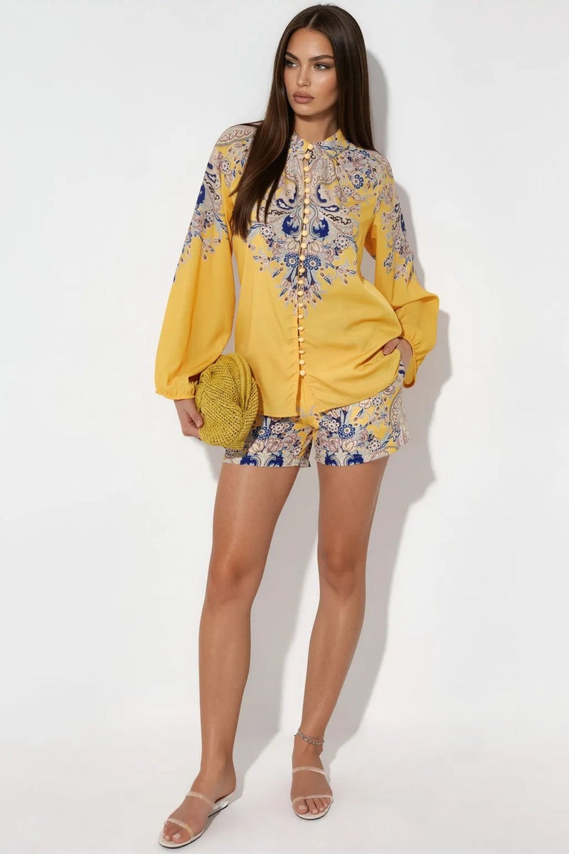 Jennyfer Paisley Tie-front Blouse And Shorts Set - Image 1