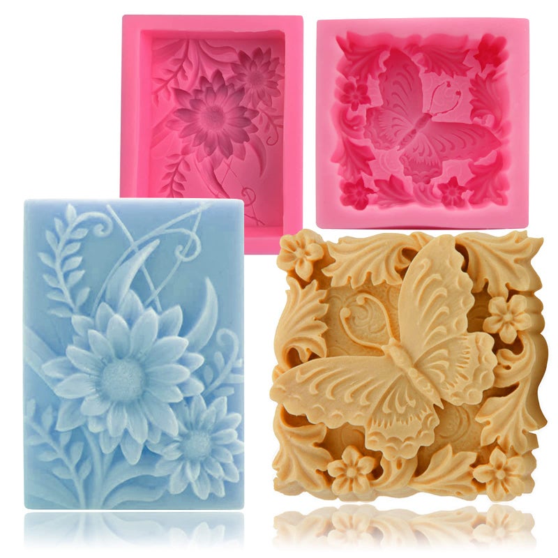 2 Pack Butterfly Flower Soap Molds for Soap Making 3D Floral Silicone Mold for Handmade Soaps Bath Bombs Lotion Bars Beeswax Candles Polymer Clay Plaster of Paris Resin Craft Making Supplies
