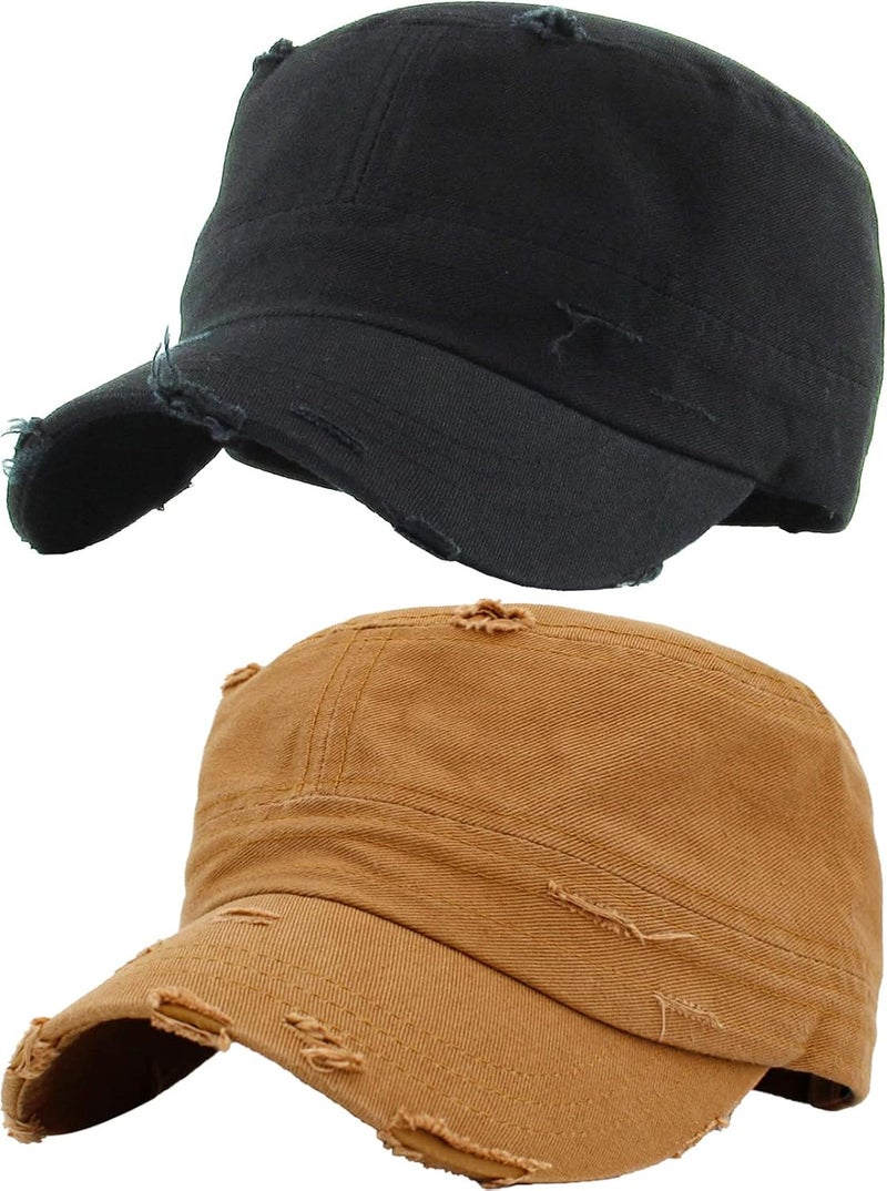 Distressed Military Hat – Newsboy Hats for Women, Short Brim Army Baseball Cap, Womens Cadet Hat Trendy Style