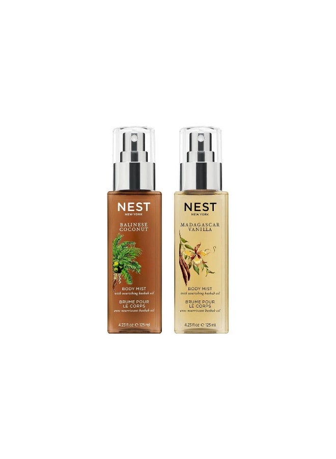 NEST New York Mist Match Body Mist Layering Set Balinese Coconut Perfume Oil Body Mist and Madagascar Vanilla Perfume Oil Body Mist