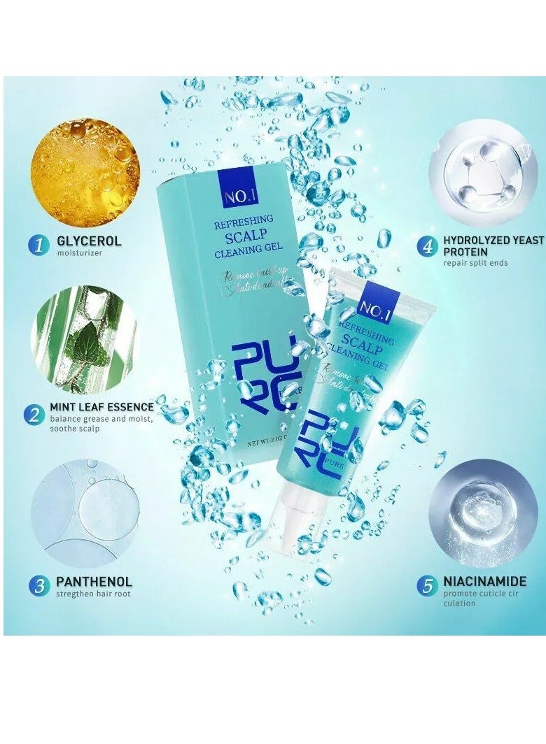 PURC جل تنظيف فروة الرأس، جل علاج الشعر المنعش، جوهر ترطيب الشعر المضاد للقشرة، جوهر العناية بالشعر المغذي لعلاج فروة الرأس وإصلاح الشعر التالف، (عبوة من 2 قطعة) - Image 4