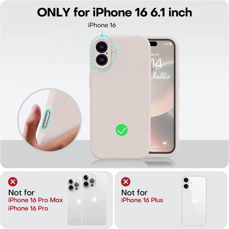 Vooii Compatible with iPhone 16 Case, Liquid Silicone Upgrade [Camera Protection] [Soft Anti-Scratch Microfiber Lining] Shockproof Phone Case for iPhone 16 6.1 inch - Stone - Image 5