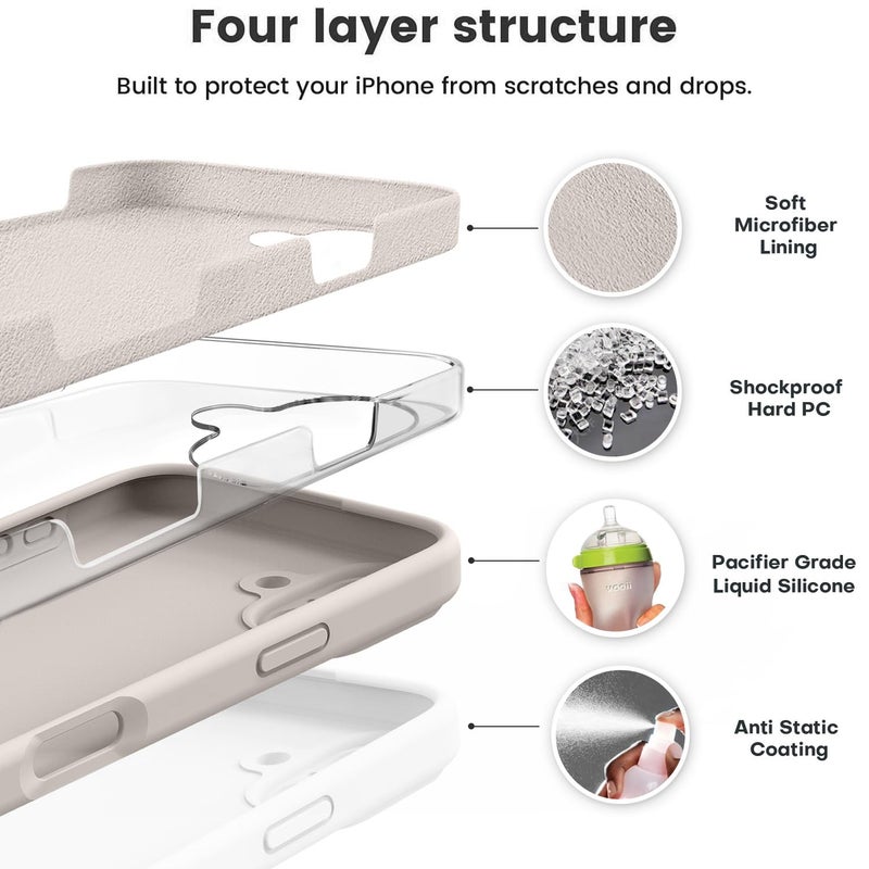 Vooii Compatible with iPhone 16 Case, Liquid Silicone Upgrade [Camera Protection] [Soft Anti-Scratch Microfiber Lining] Shockproof Phone Case for iPhone 16 6.1 inch - Stone - Image 2