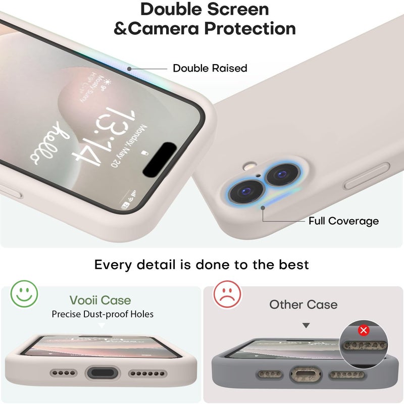 Vooii Compatible with iPhone 16 Case, Liquid Silicone Upgrade [Camera Protection] [Soft Anti-Scratch Microfiber Lining] Shockproof Phone Case for iPhone 16 6.1 inch - Stone - Image 3