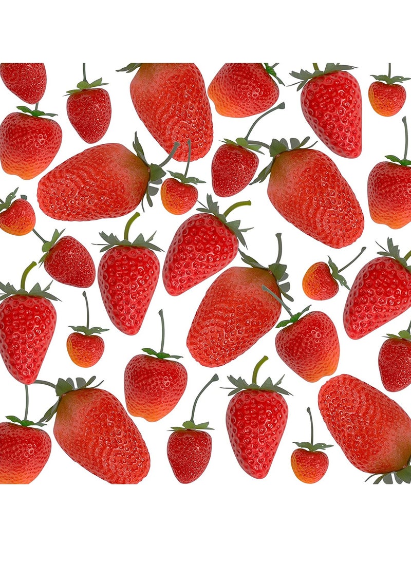 SYOSI 30 Pieces Artificial Strawberries of Assorted Sizes Lifelike Plastic Fake Fruit Decoration for Home Kitchen Party Photography Props Red  - Image 1