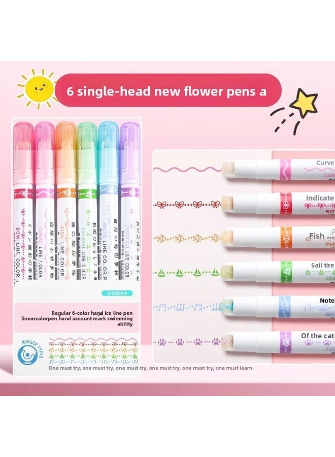 6-Piece Roller Stamp Pens Set, Assorted Designs - Non-Toxic & Acid-Free Outline Marker for Kids, Girls & Adults - for Art Crafts, Journaling, Scrapbooking & Note Taking - Image 3