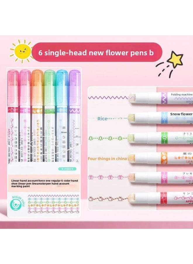 6-Piece Roller Stamp Pens Set, Assorted Designs - Non-Toxic & Acid-Free Outline Marker for Kids, Girls & Adults - for Art Crafts, Journaling, Scrapbooking & Note Taking - Image 4