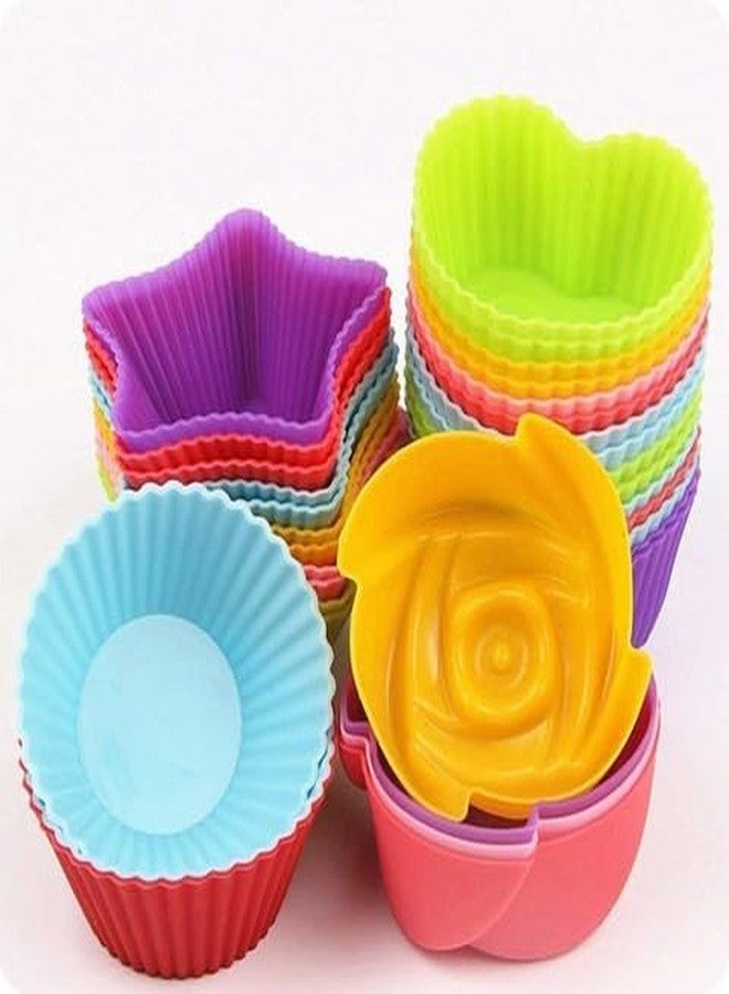 Royals Mix Design 8-Piece Silicone Muffin Cup Cupcake Cake Pudding Candle Jelly Idli Soap Ice Cream Set Moulds - Reusable Non-Stick Cupcake Muffin Liner (Random Colour) - Image 1
