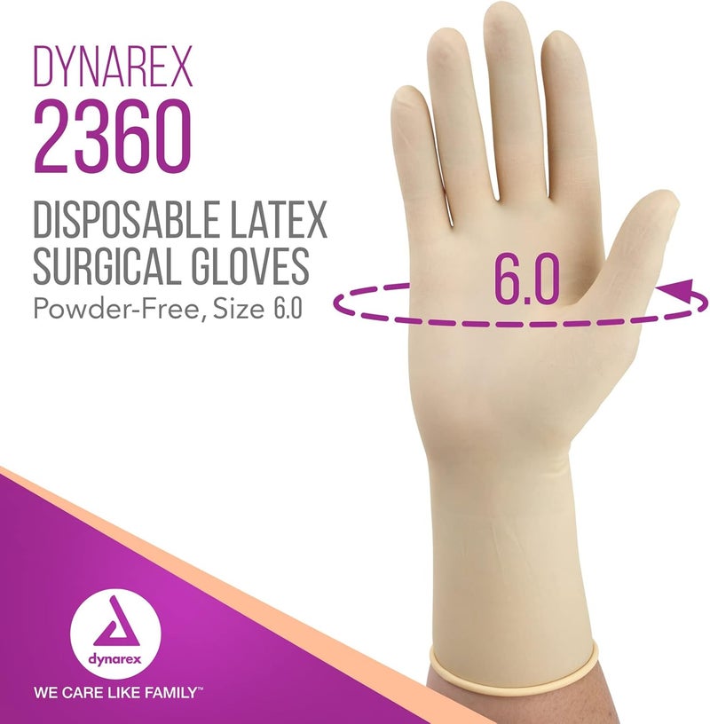 Dynarex Sterile Disposable Latex Surgical Gloves, Powder-Free, Sterilely Packaged in Pairs, Professional Medical and Healthcare Use, Veterinary Clinic, Bisque, Size 6.0, 1 Box of 50 Pairs of Gloves - Image 2