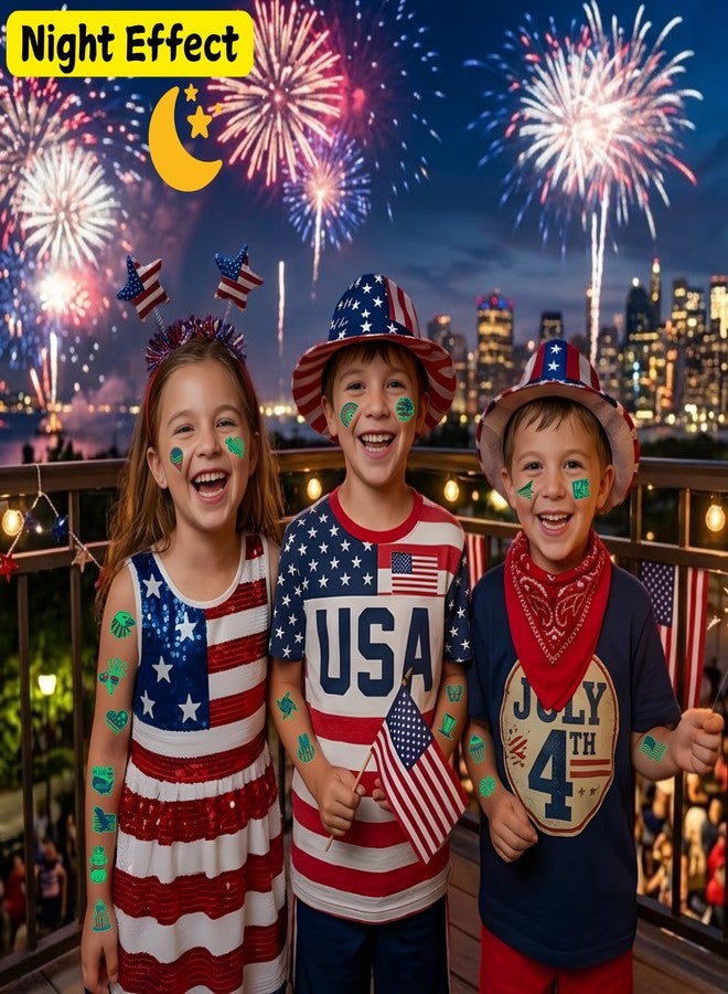 Backtopeia 4th of July Temporary Tattoos Luminous 4th of July Decorations Favors Party Supplies Accessories American USA Independence Day Memorial Labor Day Fourth of July Red White Blue Glow in Dark Patriotic - Image 3