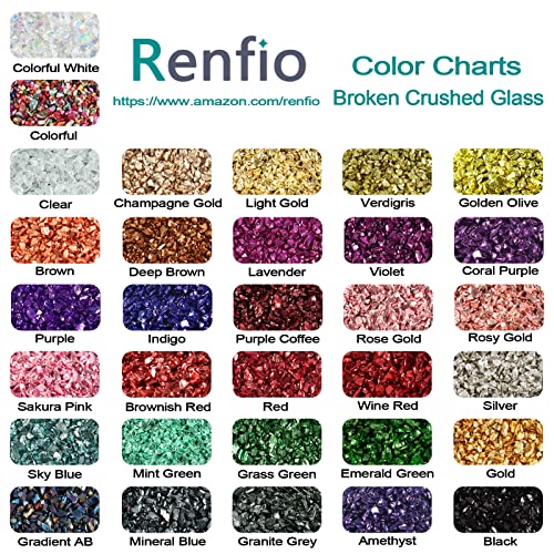 Renfio 32 Colors Broken Crushed Glass Glitter Set, 22.57oz 640g Glitter Shards 2-4mm Irregular Metallic Glass Chips Crystal Chunky Flakes Sequins Gravel for Resin Craft Supplies, Jewelry Making, Nail - Image 3